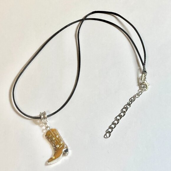 Cowboy Boot Necklace Cowgirl Brown Enamel Country Western Black Cord 16-18" - Picture 6 of 9